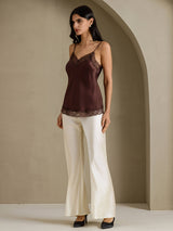 [Brun] SilkSilky-FR Spaghetti Strap V Neck Top À Fines Brides 009