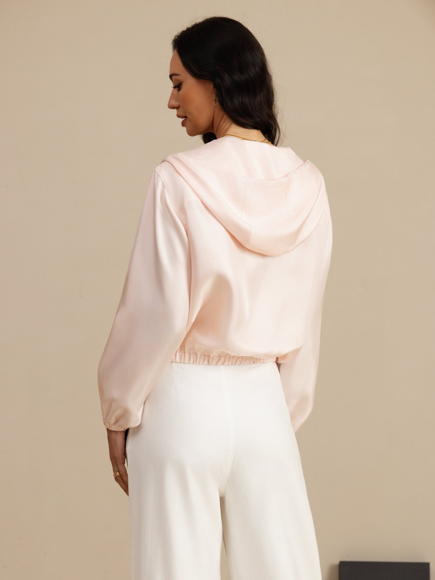 [Rose] SilkSilky-FR 18Momme Manches longues Col Montant Femme Manteaux 002