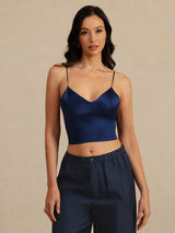 [Bleu Foncé] SilkSilky-FR Spaghetti Strap V Neck Top À Fines Brides 003