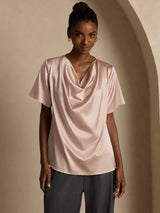 [Toscane] SilkSilky-FR Short Sleeve Cowl Neck Blouse 001