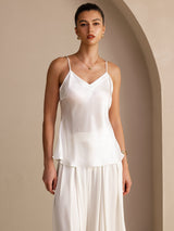 [Blanc] SilkSilky-FR Sleeveless V Neck Top À Fines Brides 001