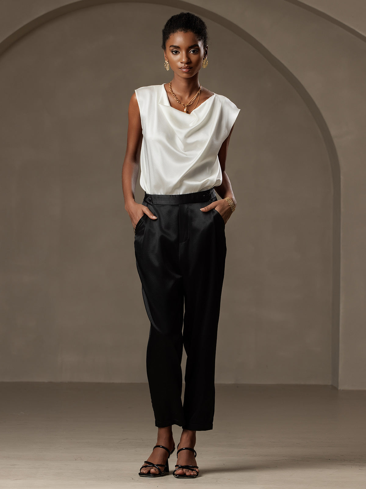 [Noir] SilkSilky-FR 19Momme Soie Womens Pants 006