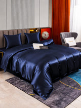 [Bleu Foncé] SilkSilky-FR Parure de Lit Soie 002