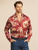 [Dragon Bordeaux] SilkSilky-FR Long Sleeve Lapel Collar Homme Chemise 003