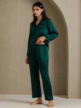 [Vert Foncé] SilkSilky-FR Long Sleeve Lapel Collar Femme Pyjamas 003