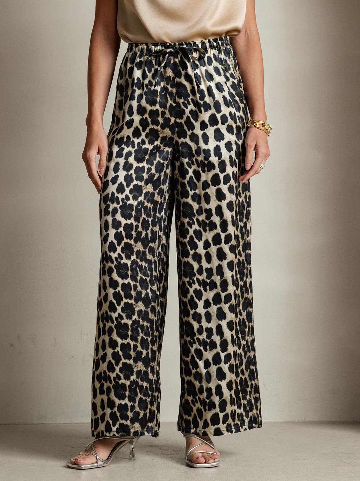 SilkSilky-FR Pure Soie Womens Pants Leopard 003