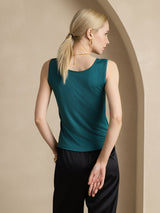 [Vert Foncé] SilkSilky-FR Sans manches Col Rond Femme T-Shirt 002