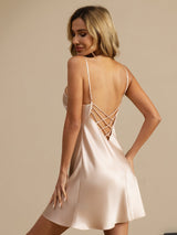 [Rose] SilkSilky-FR Sleeveless V Neck Chemises de nuit 002