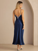 [Bleu] SilkSilky-FR Sleeveless V Neck Robes 002