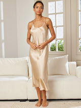 [Champagne] SilkSilky-FR Sleeveless V Neck Chemises de nuit 005