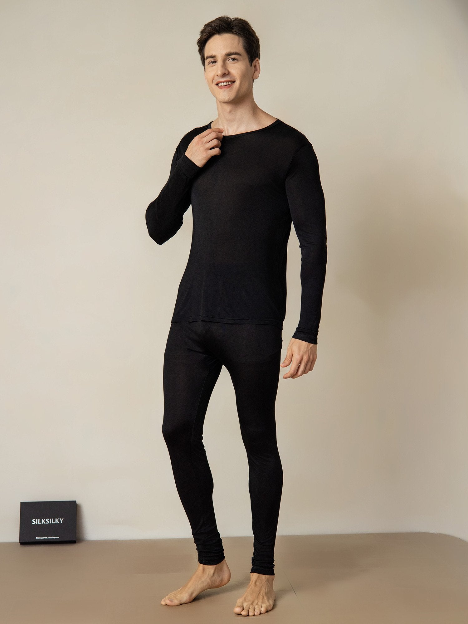 [Noir] SilkSilky-FR Soie Mens Pajamas 001