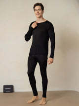 [Noir] SilkSilky-FR Long Sleeve Round Neck Sous Vêtements Longs Homme 001