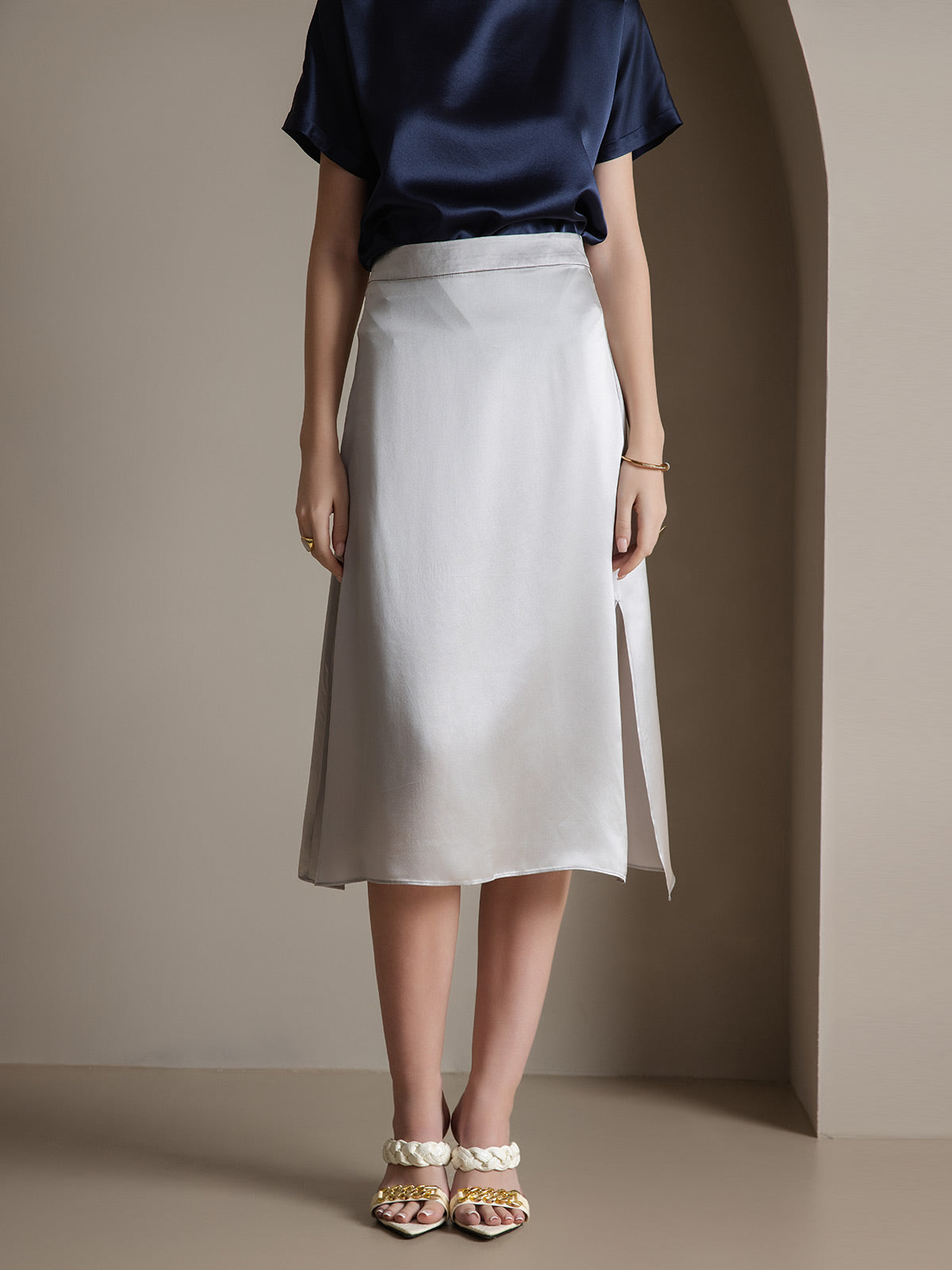 [Gris Clair] SilkSilky-FR 19Momme Soie Skirt 005