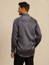 [Gris Foncé] SilkSilky-FR 19Momme Manches longues Col à Revers Homme Chemise 002