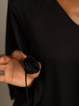 [Noir] SilkSilky-FR Long Sleeve V Neck Blouse 005