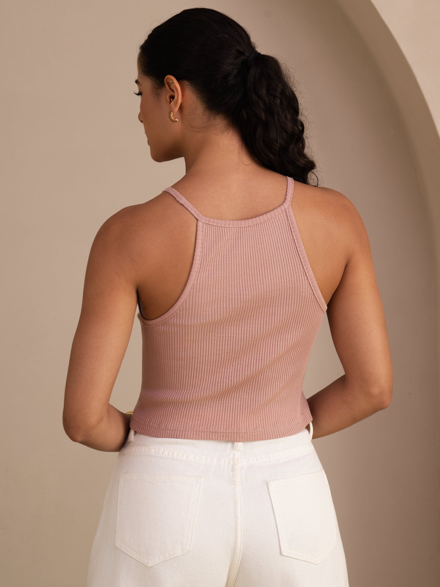 [Rose] SilkSilky-FR Sleeveless Crew Neck Top À Fines Brides 002