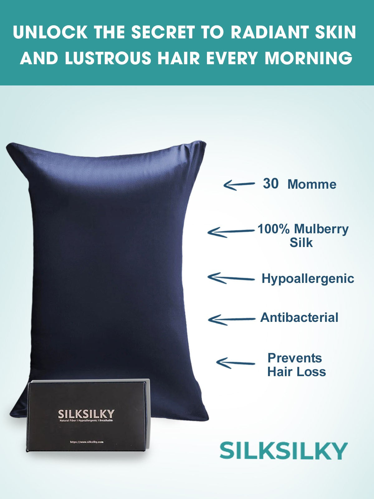 SilkSilky-FR 30Momme Pure Soie Pillowcase BleuFoncé 003