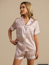 [Rose Cœur Geo] SilkSilky-FR Manches courtes Femme Pyjamas 003