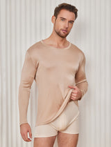 [Beige] SilkSilky-FR Long Sleeve Round Neck Homme T-Shirt 001