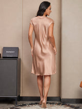 [Toscane] SilkSilky-FR Cap Sleeve V Neck Robes 002