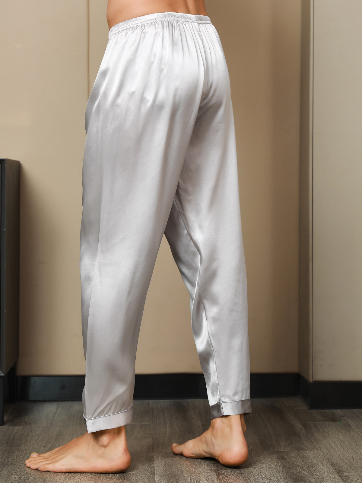 [Gris] SilkSilky-FR Pure Soie Mens Sleep Bottoms 006