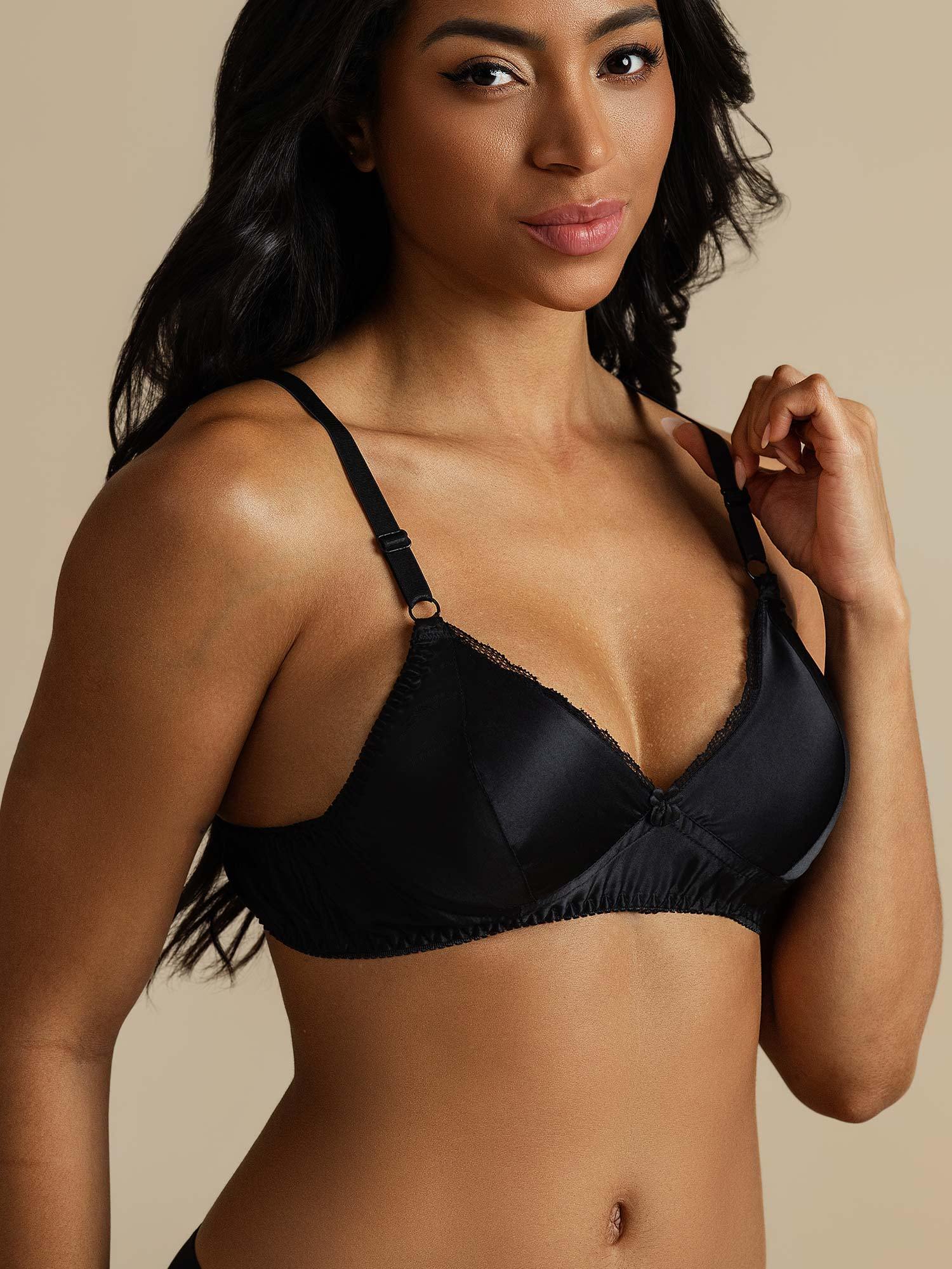 [Noir] SilkSilky-FR Soie Bra 004,