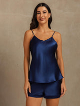 [Bleu Foncé] SilkSilky-FR Sleeveless V Neck Ensemble Camisole 003