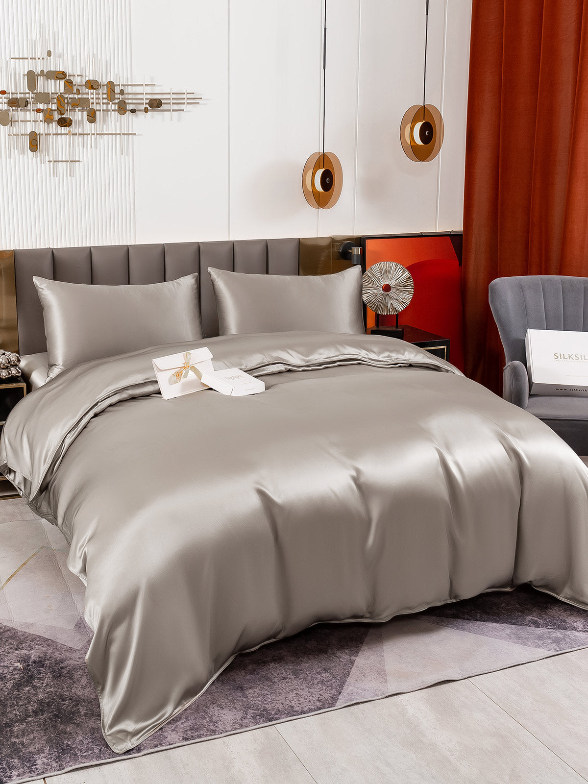 SilkSilky FR 19Momme Pure Soie Bedding Set Gris 004