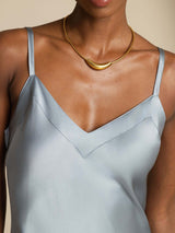 [Bleu Grisâtre] SilkSilky-FR Sleeveless V Neck Robes 006