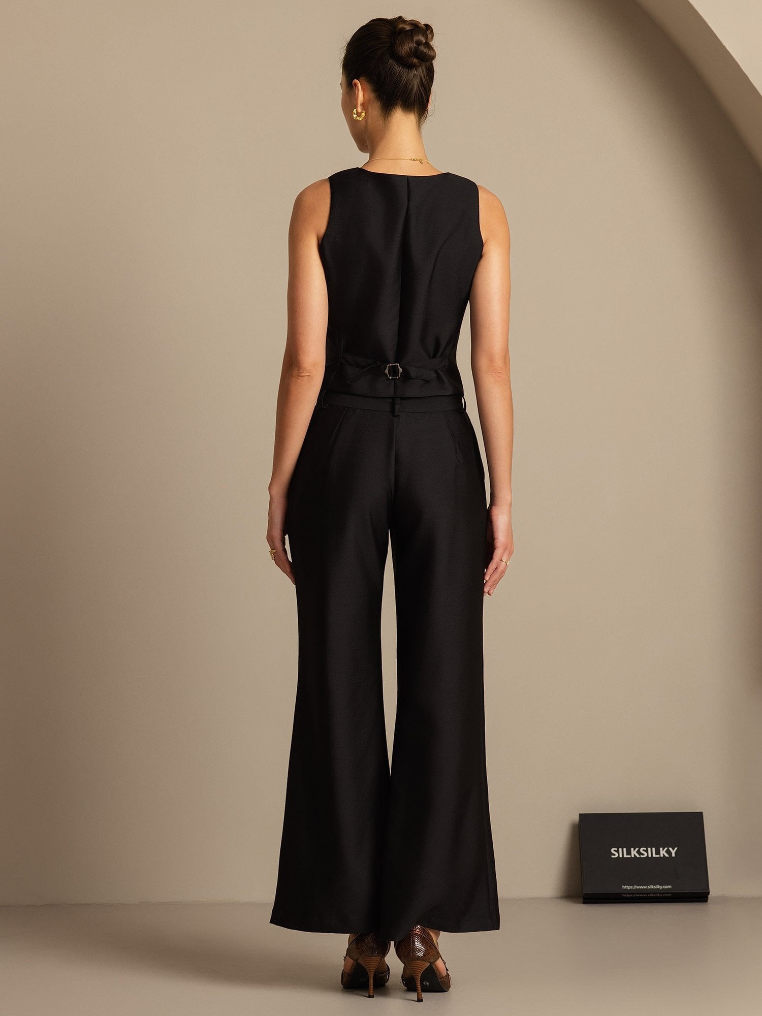 [Noir] SilkSilky-FR 32Momme Soie Womens Vest 002,