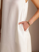 [Blanc] SilkSilky-FR Sleeveless Crew Neck Robes 005