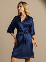 [Bleu Foncé] SilkSilky-FR Manches mi-longues Femme Peignoir 005