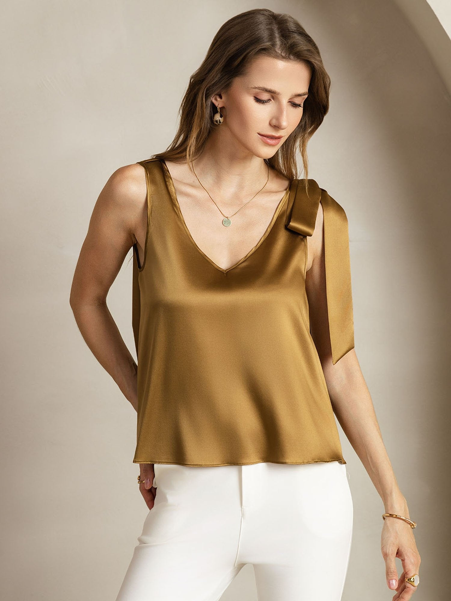 [Bronze] SilkSilky-FR 19Momme Soie Womens T-Shirt 001