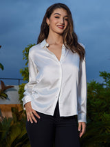 [Blanc] SilkSilky-FR Long Sleeve Lapel Collar Femme Chemise 003