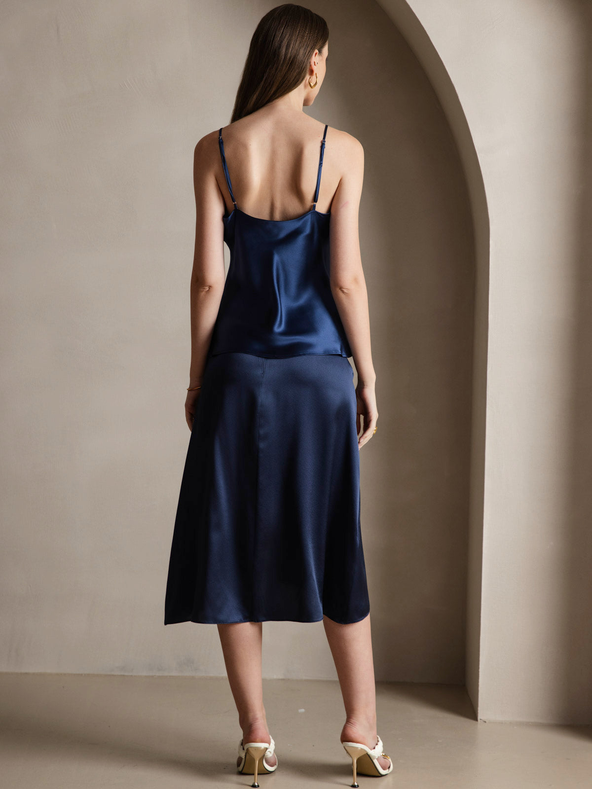 [Bleu Foncé] SilkSilky-FR Pure Soie Camisoles 002