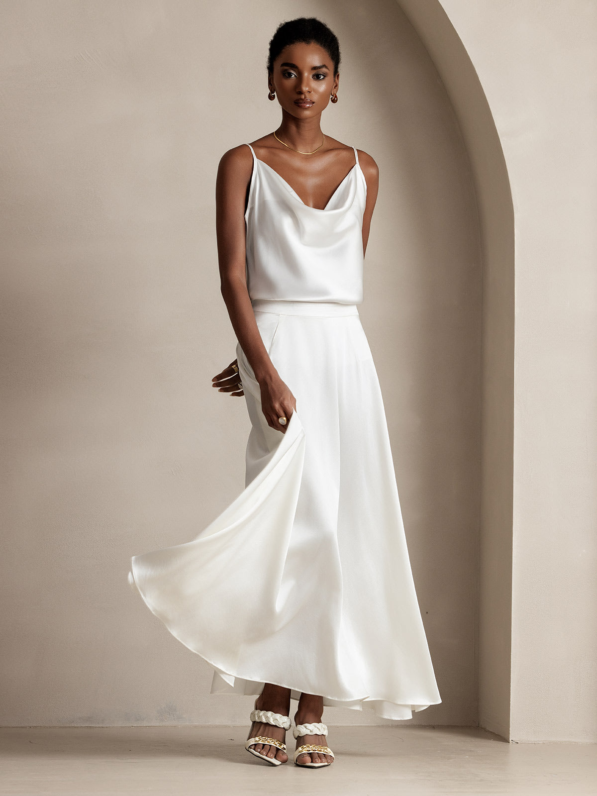 [Blanc] SilkSilky-FR 19Momme Soie Skirt 006