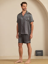 [Ginkgo Noir] SilkSilky-FR Manches courtes Col Cranté Homme Pyjamas 004