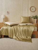 [Beige+Kaki] SilkSilky-FR Parure de Lit Soie 002