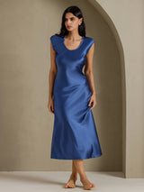[Bleu Canard Véritable] SilkSilky-FR Cap Sleeve Robes 003