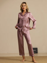 [Mauve Pâle] SilkSilky-FR Long Sleeve Lapel Collar Femme Pyjamas 007