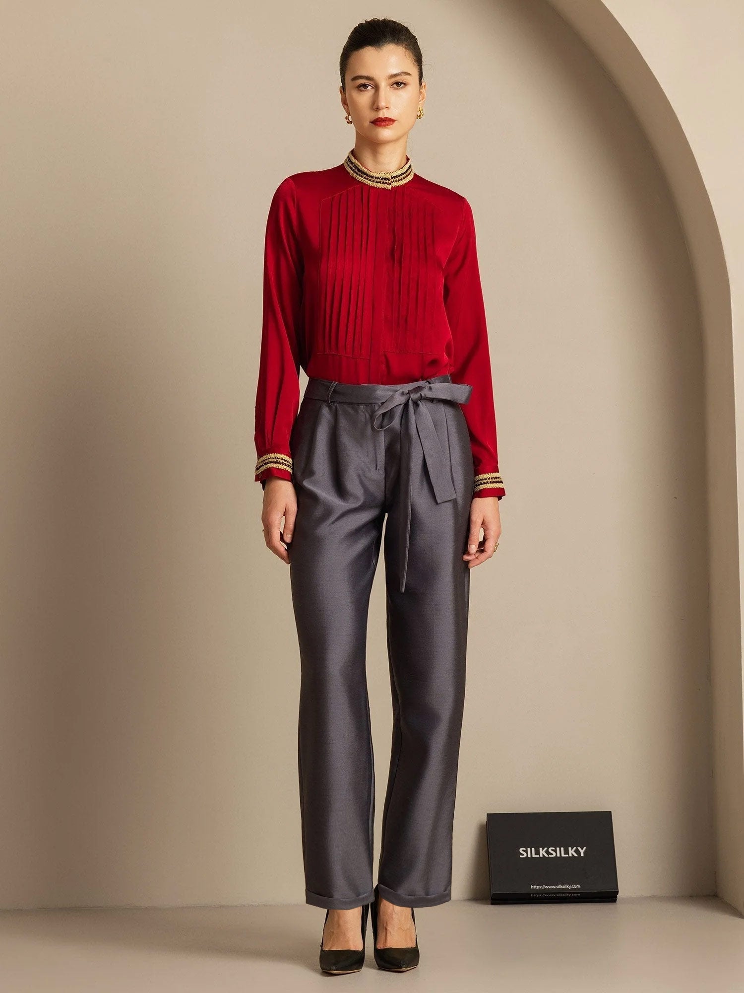 [Gris] SilkSilky-FR 32Momme Soie Womens Pants 006,