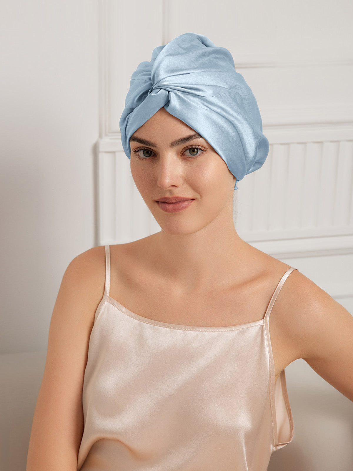 [Bleu Acier] SilkSilky-FR 22Momme Pure Soie Sleep Cap 001