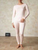[Rose Clair] SilkSilky-FR Manches longues Col Rond Sous Vêtements Longs Femme 005