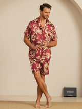 [Dragon Bordeaux] SilkSilky-FR Short Sleeve Lapel Collar Homme Pyjamas 007