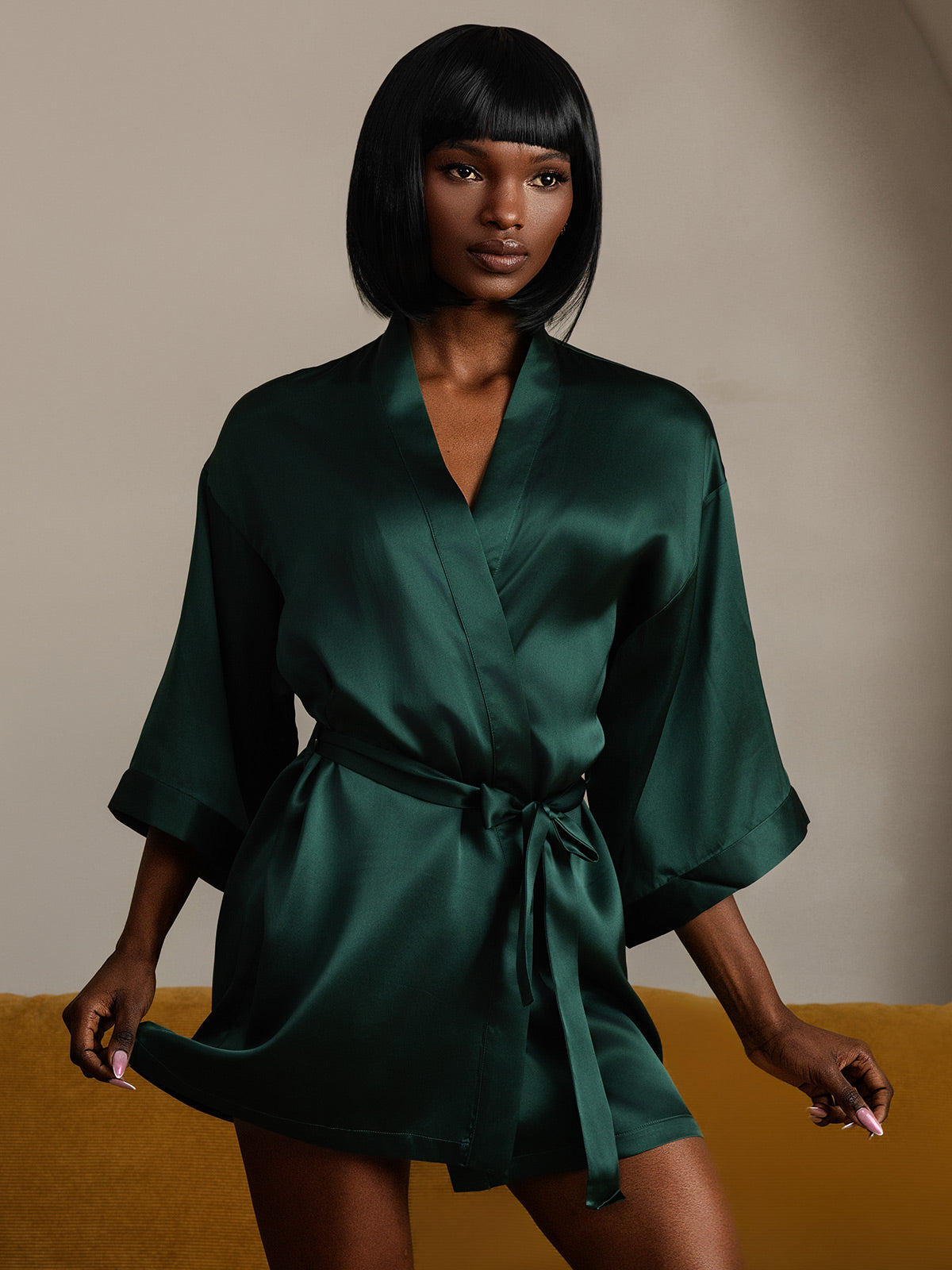 [Vert Foncé] SilkSilky-FR Pure Soie Womens Robe 004