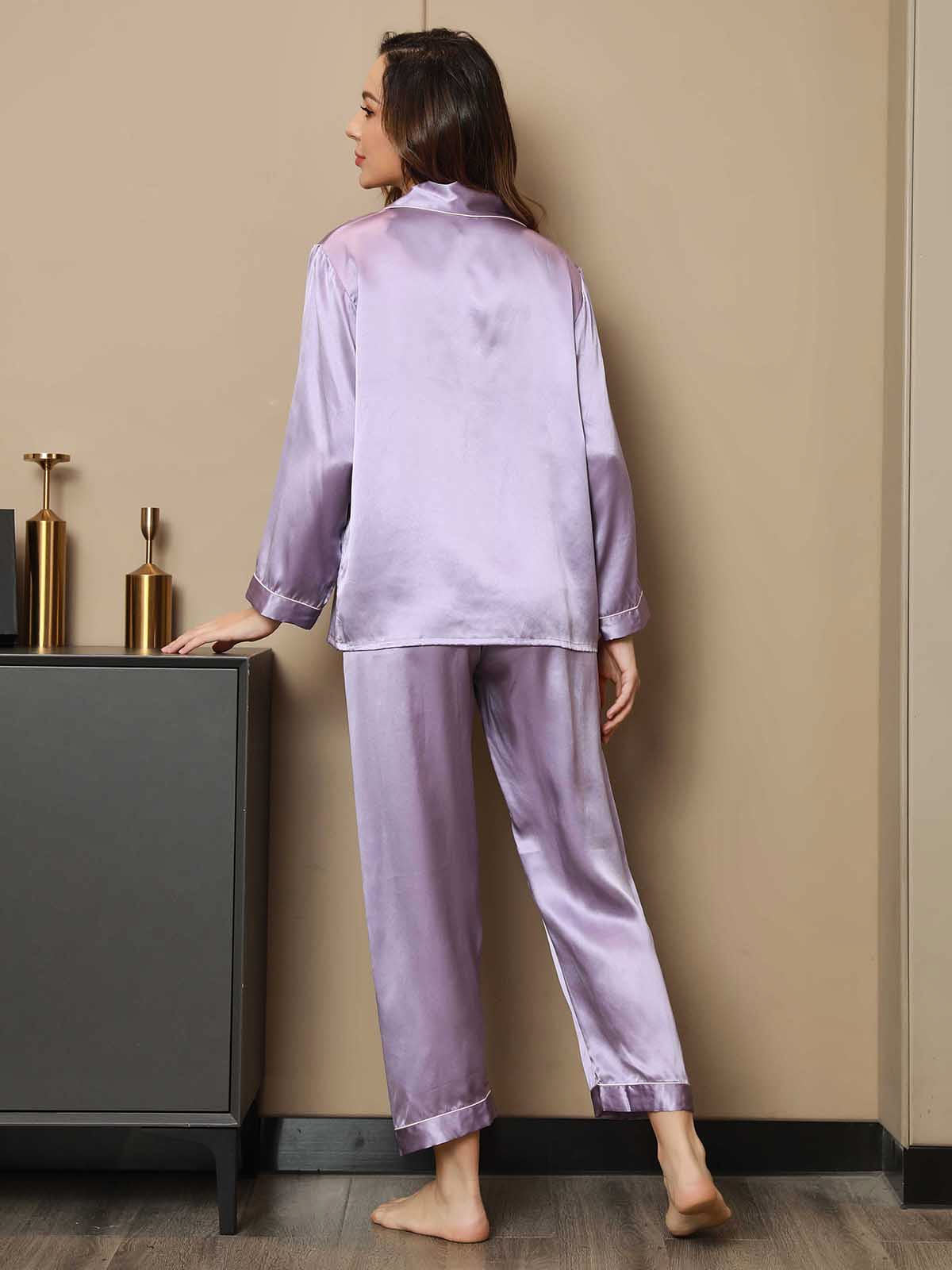 [Lavande] SilkSilky-FR Manches longues Col Cranté Femme Pyjamas 002