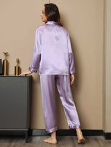 [Lavande] SilkSilky-FR Manches longues Col Cranté Femme Pyjamas 002