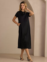 [Noir] SilkSilky-FR Short Sleeve Round Neck Robes 004