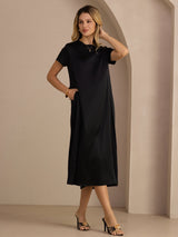 [Noir] SilkSilky-FR Short Sleeve Crew Neck Robes 004