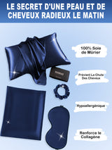 [Bleu Foncé] SilkSilky-FR 19Momme Pure Soie Pillowcase Set 002